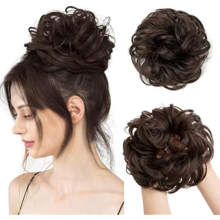 Big Curly Hair Bun Scrunchies for Women Girls Updo Curly Bun Hair Extension Brown - Image 2